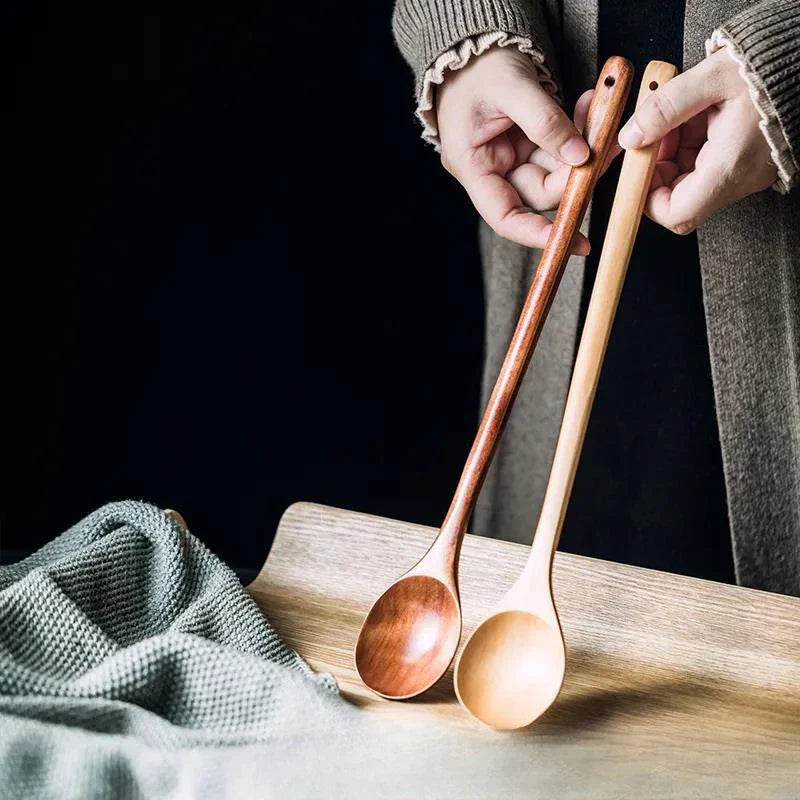 Afralia™ Lotus Wooden Spoon: Eco-Friendly Long Handle Salad Cooking Utensil