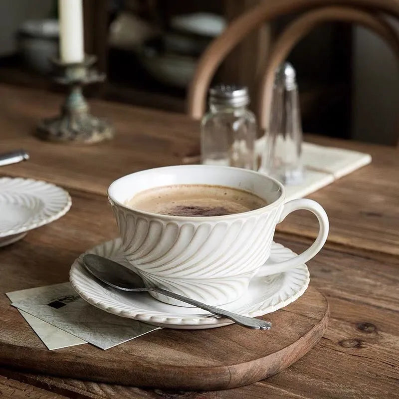 Afralia™ Retro Ceramic Coffee Cup & Saucer Set for Stylish Afternoon Tea & Caffe Latte