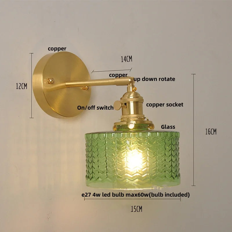 Afralia™ Nordic LED Wall Light Fixture Glass Up Down Rotate Copper Bedside Lamp