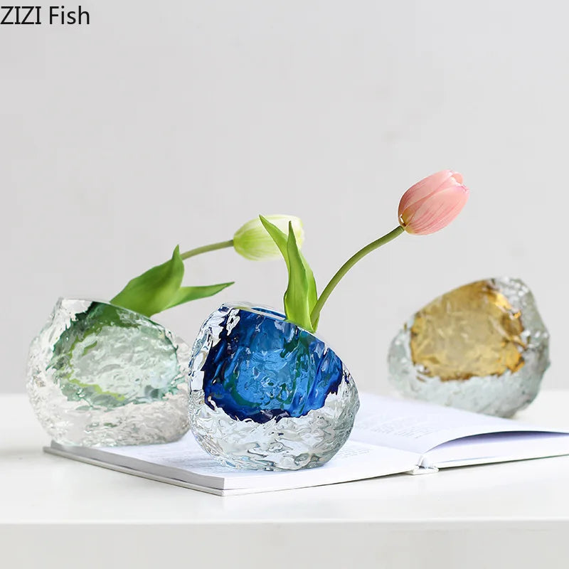 Afralia™ Glass Vase for Flowers | Elegant Wrinkle Design | Room Decor & Floral Arrangement