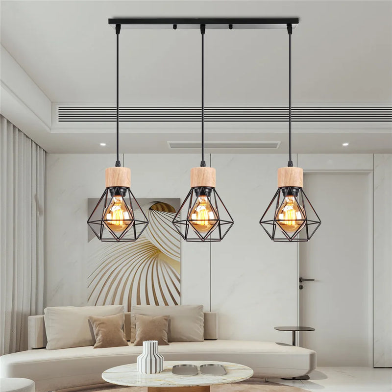 Afralia™ Modern 3-Heads Chandelier with Wooden Lampshade for Kitchen Island & Bedroom