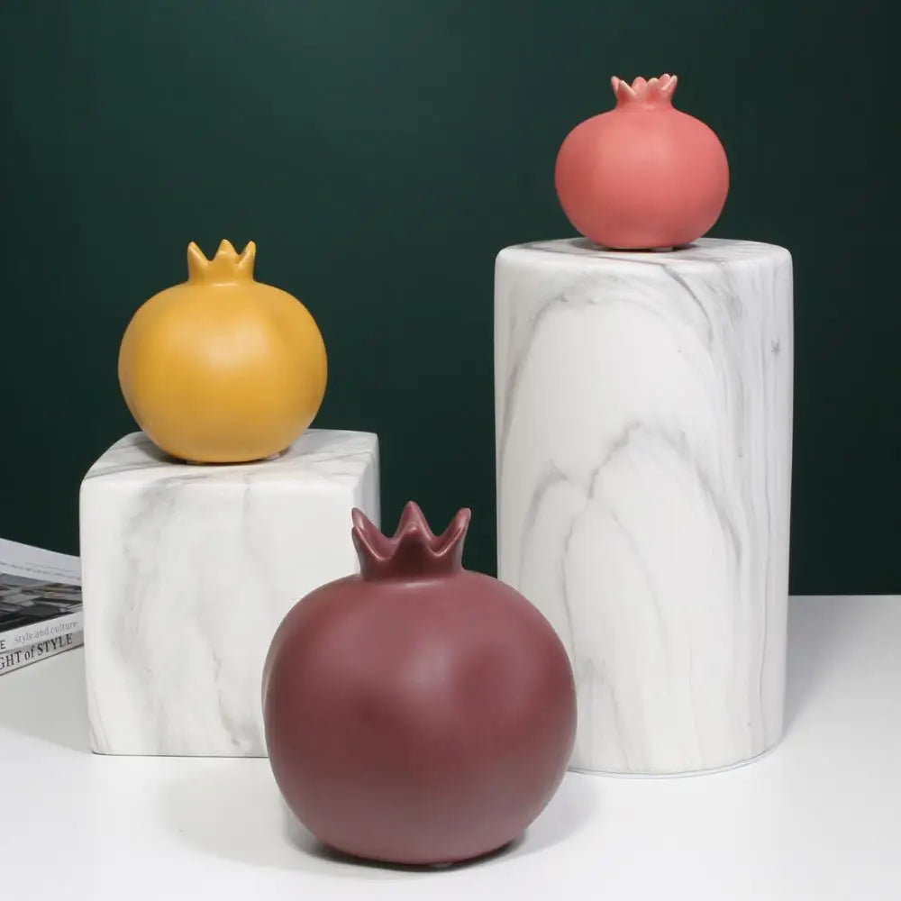 Afralia™ Nordic Pomegranate Ceramic Figurines - Matte Finish Living Room Decor & Shelf Decoration