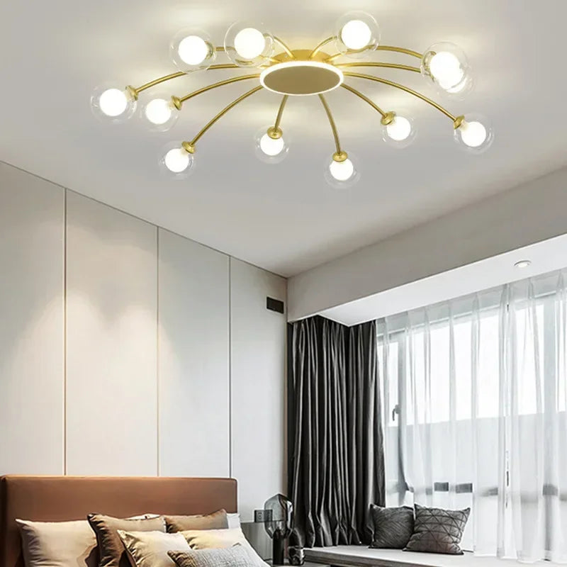 Afralia™ Ball Glass Ceiling Light in Gold for Living Room, Dining, Bedroom by Afralia™