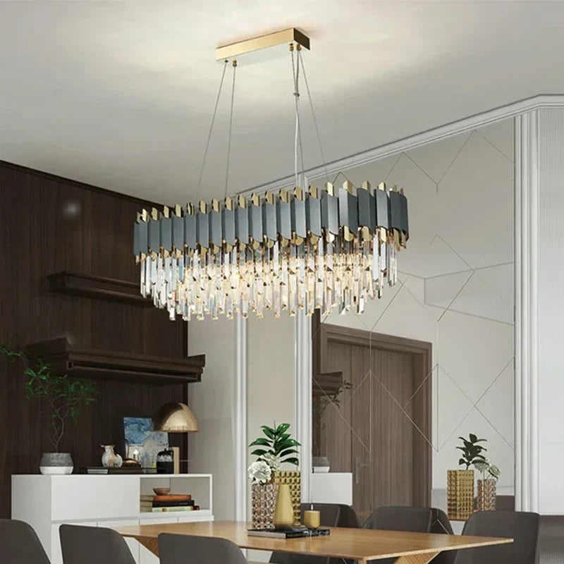 Afralia™ Modern Black Golden Crystal Chandelier Stainless Steel Pendant Fixture