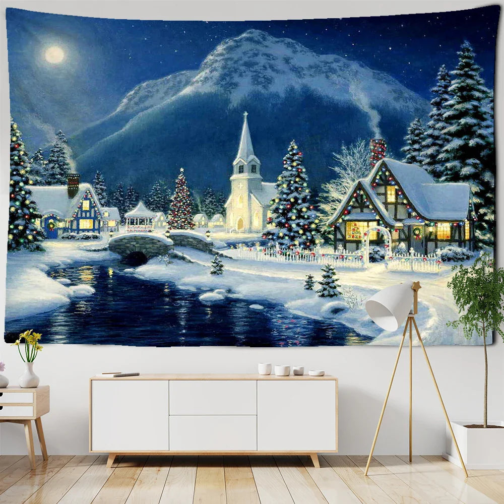 Afralia™ Snowy Christmas Landscape Oil Painting Wall Hanging/Home Decor