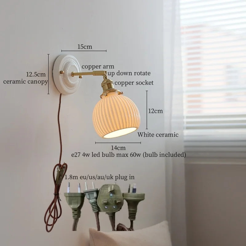 Afralia™ Ceramic Pumpkin LED Wall Sconce Modern Minimalist Bedroom Lighting