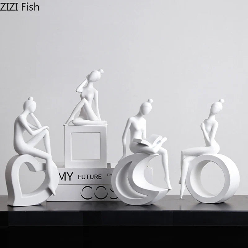 Afralia™ Abstract Resin Sculpture Modern Desk Decoration Minimalist Figures Ornaments