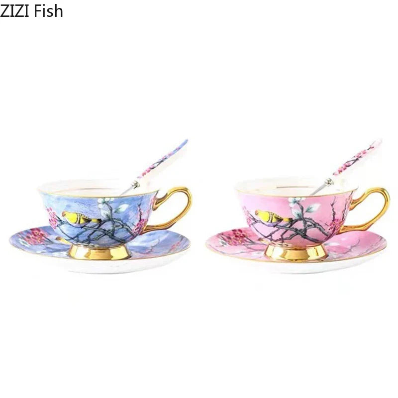 Afralia™ Cartoon Bird Pattern Ceramic Cup & Saucer Set for Dining Table and Coffee Mug