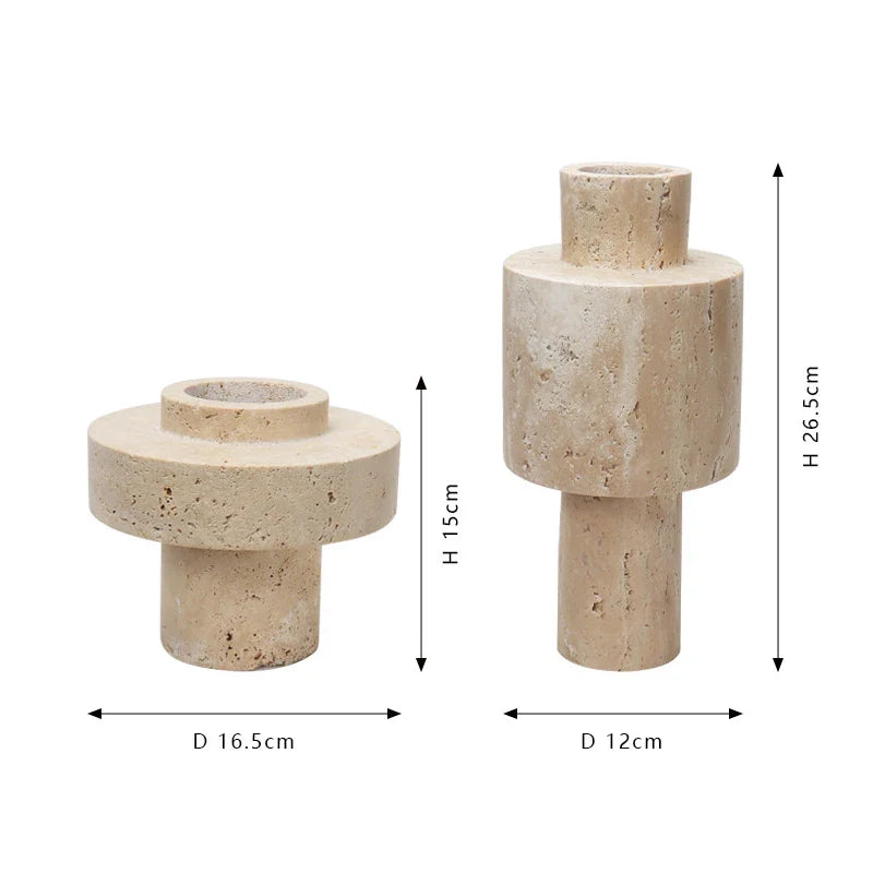 Afralia™ Beige Travertine Stone Vase for Living Room Hotel Dining Table
