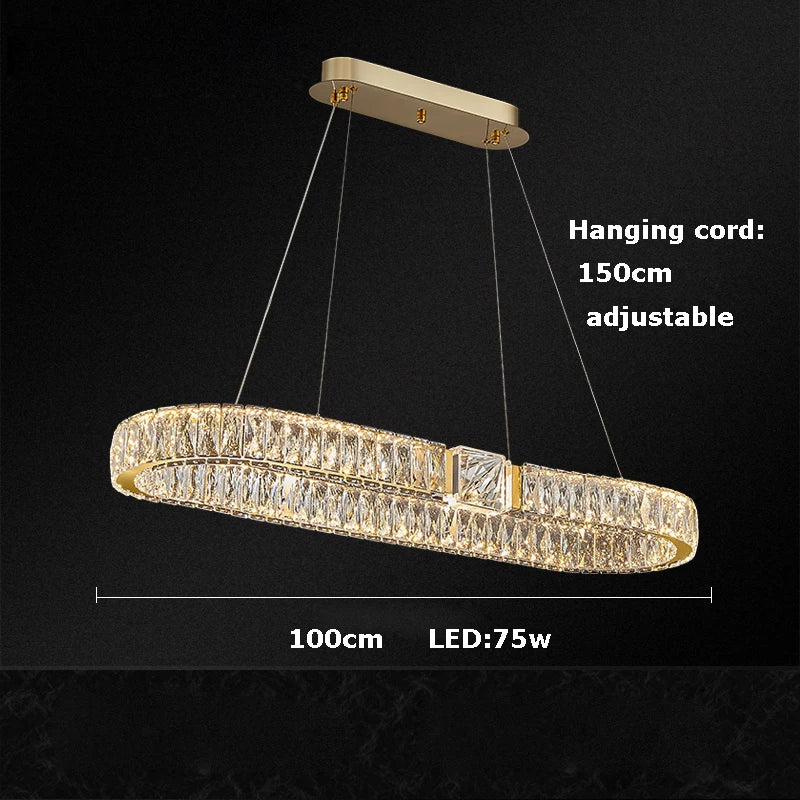 Afralia™ Crystal Block Gold Ring Pendant Light - Luxury Dimmable Ceiling Decor