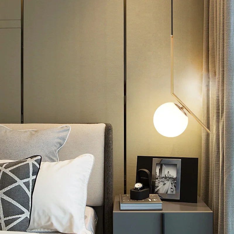 Afralia™ Modern Nordic Bedside Chandelier | Luxury Minimalist Bedroom Light | Single Head Pendent Lamp