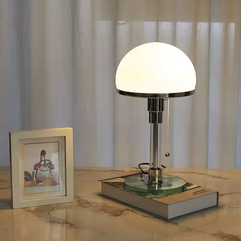 Afralia™ Bauhaus Mushroom Table Lamp - Milk White Glass, Bedroom & Coffee Table Lighting