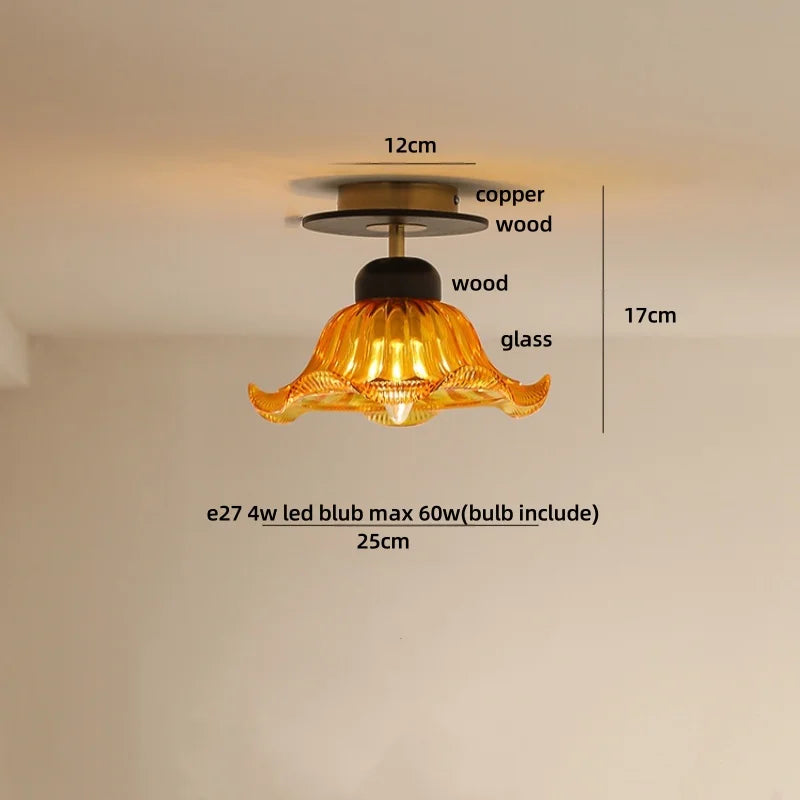 Afralia™ Wood Ball LED Ceiling Lamp Vintage Loft Copper Canopy Light