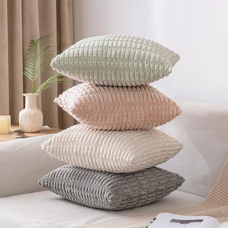 Afralia™ Corduroy Striped Throw Pillow Covers | Soft White Decorative Square Cushion Case