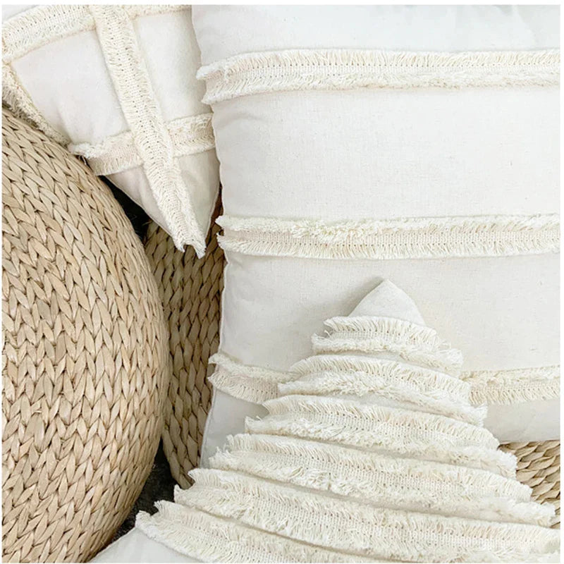 Afralia™ Fringed Geometry Embroidered Cushion Cover Patchwork Pillowcase for Living Room