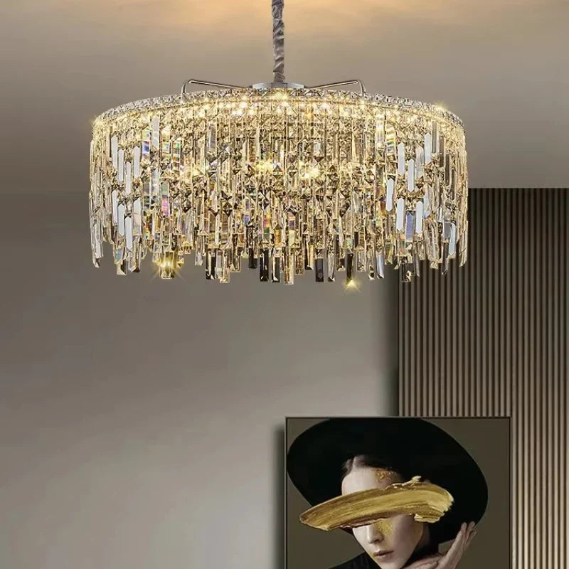 Afralia™ Gold Starry Crystal Chandelier: Luxury Semi-Transparent Lighting for Villa, Attic, Bedroom, Living Room