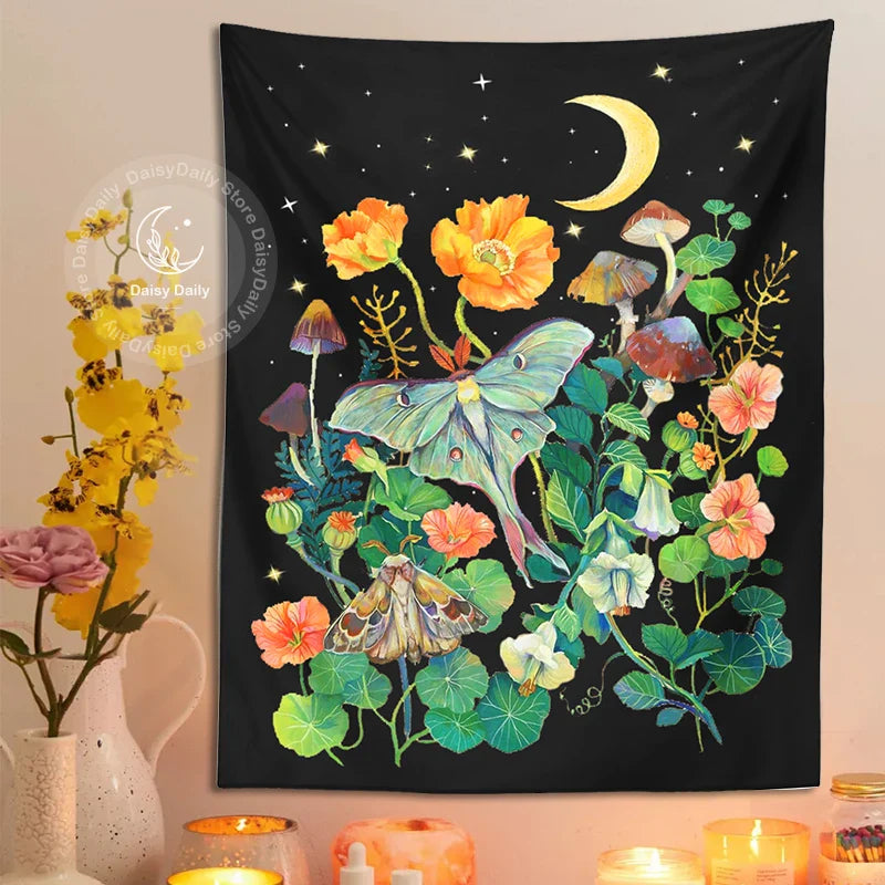 Floral Moon Luna Tapestry for Home Decor by Afralia™