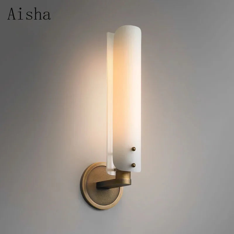 Afralia™ Copper Glass Wall Sconce Luxury Wall Lamp for Bedroom & Corridor