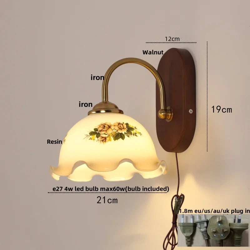 Afralia™ Modern Walnut Wood LED Wall Light Fixture with Pull Chain Switch
