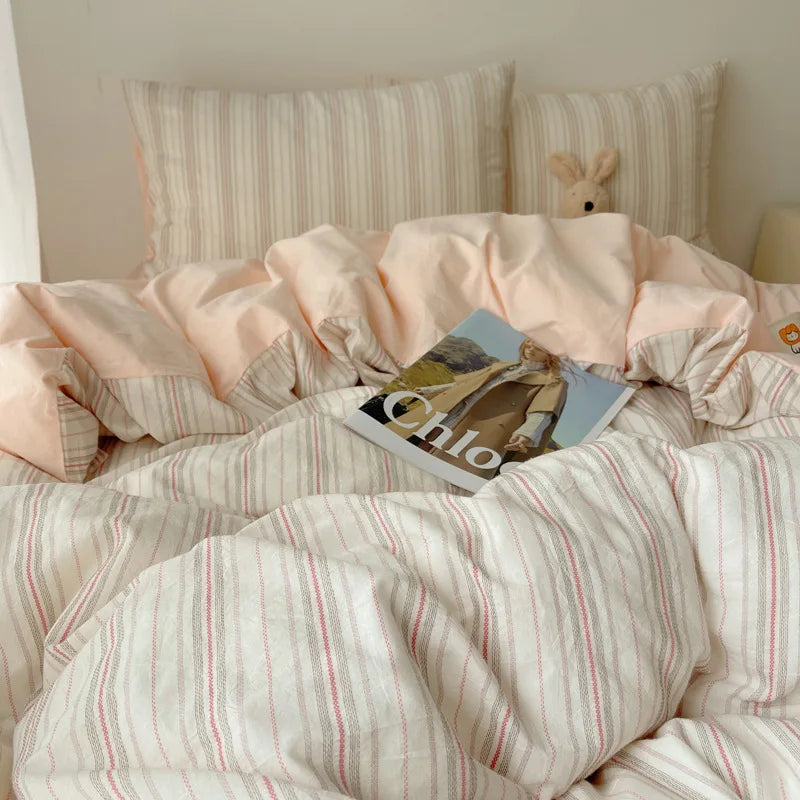 Afralia™ Cozy Cotton Grid Bedding Sets for Student Dorms - Queen/King Bedclothes