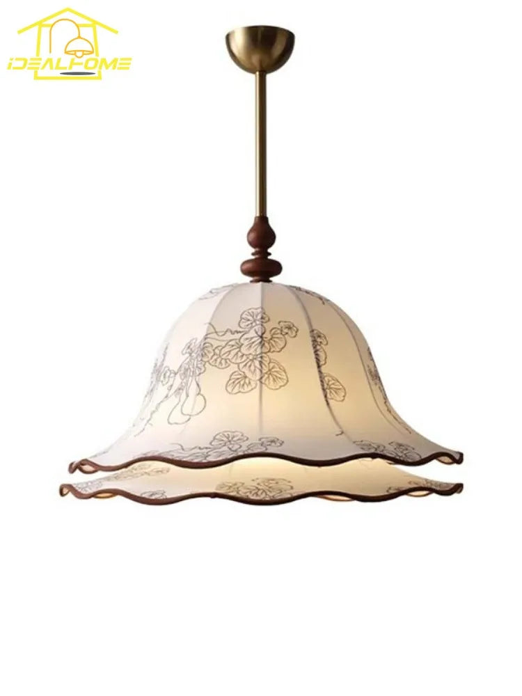 Afralia™ Medieval Fabric Pendant Light LED E27 Classical Hanging Lamp