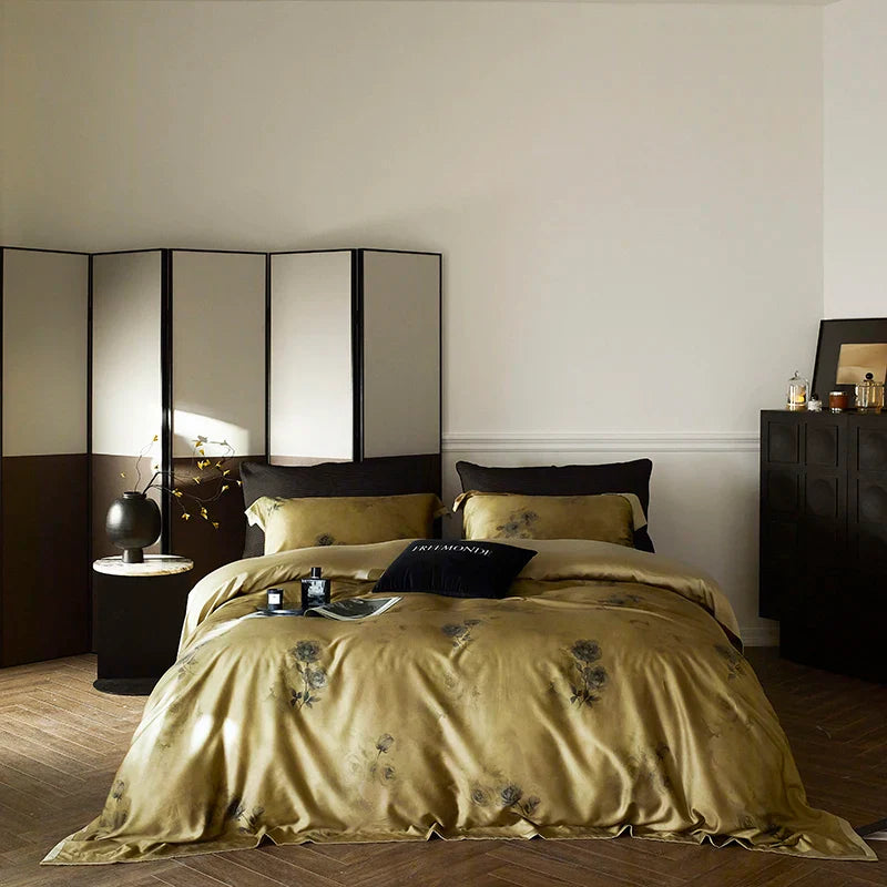 Afralia™ Vintage Print Lyocell Cotton Bedding Set - Queen/King 4Pcs