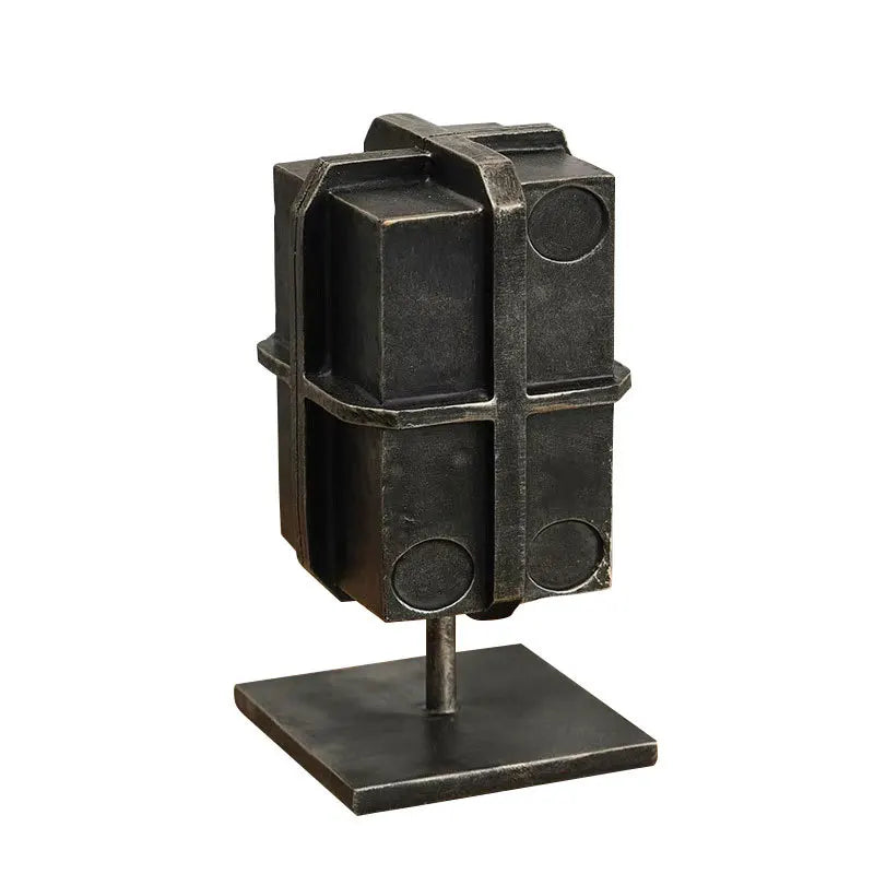 Afralia™ Geometric Block Binding Box Bronzer Sculpture - Home Decor Figurine Craft