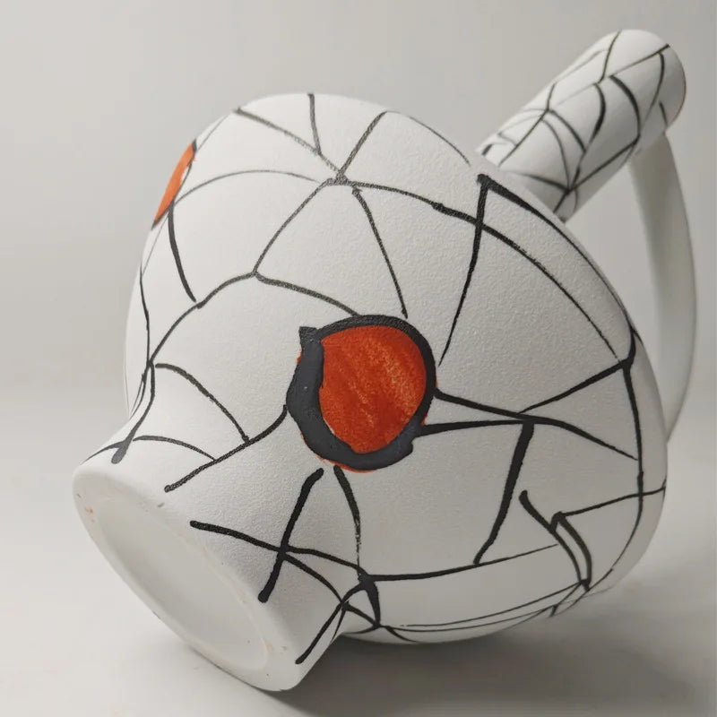 Afralia™ Geometric Line Ceramic Vase with Fringe Decoration