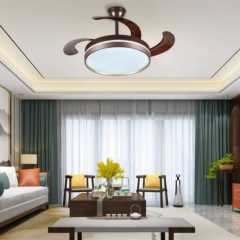 Afralia™ 42" Modern Black White LED Ceiling Fan Remote Control Lighting for Dining Room Bedroom