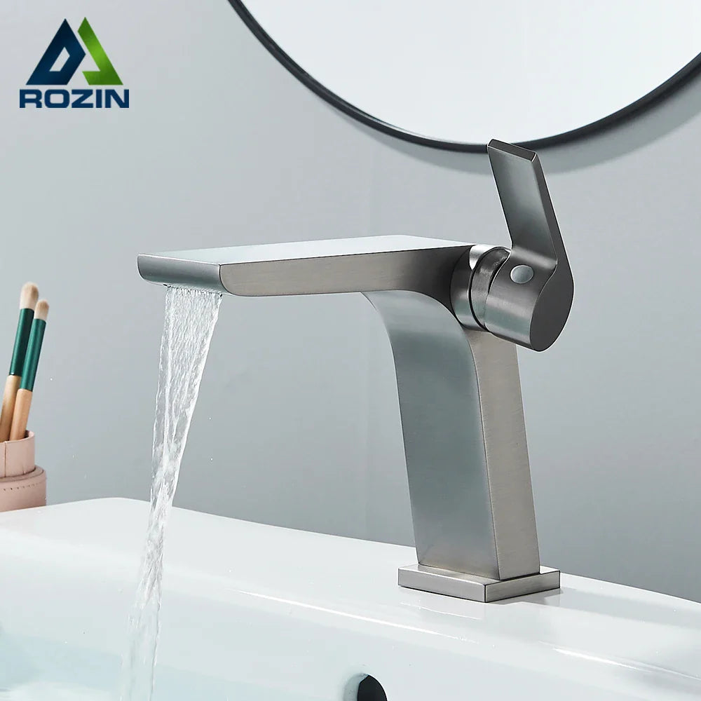 Afralia™ Gun Grey Basin Faucet: Modern Deck Mounted Sink Mixer Tap for Luxury Bathrooms