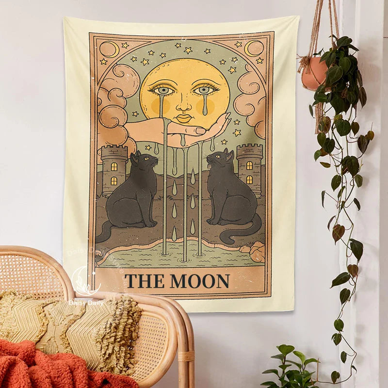 Moon Cat Tarot Wall Hanging - Afralia™ Mystical Room Decor