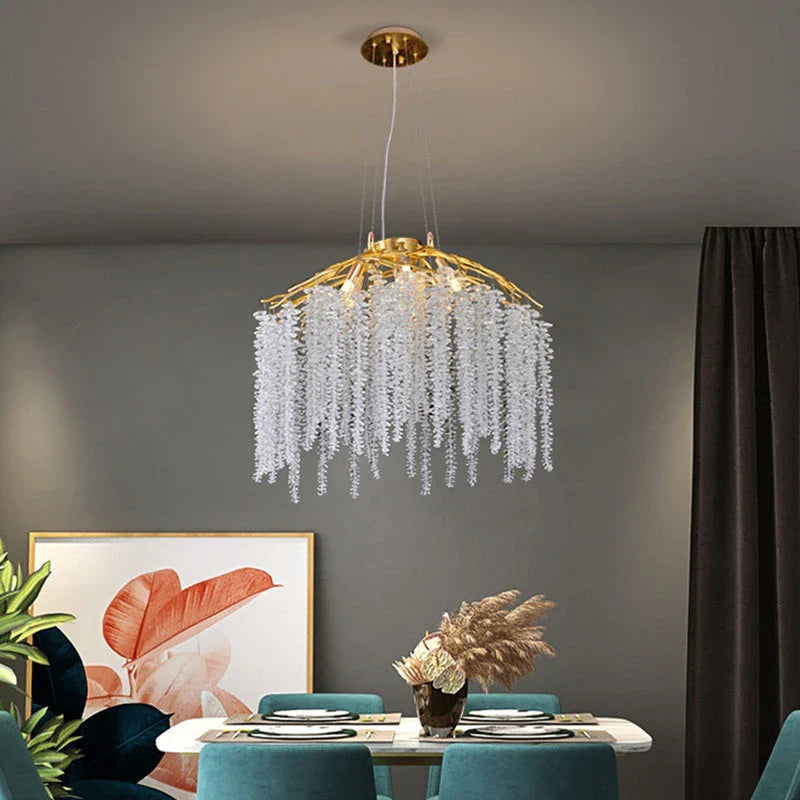 Afralia™ Crystal Pendant Light: Luxury Living Room Modern Golden Branch Chandelier