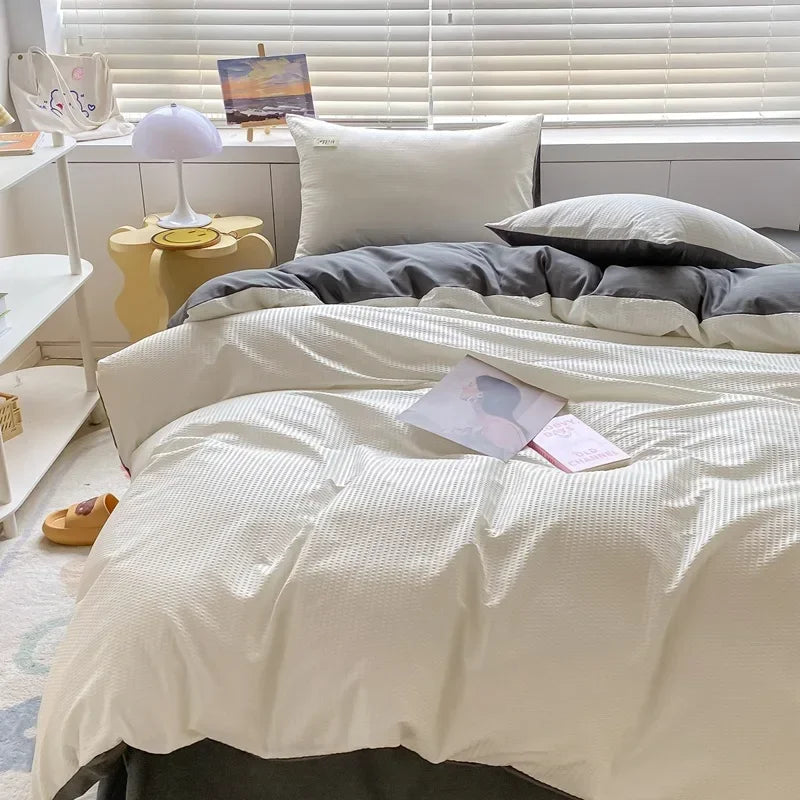 Afralia™ Simple Waffle Bedding Set Single Double Size AB Double-sided Duvet Cover