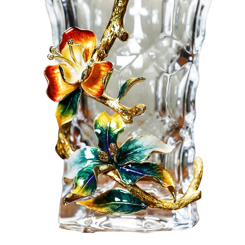 Afralia™ Crystal Glass Vase: Modern Light Luxury Enamel Living Room Decor