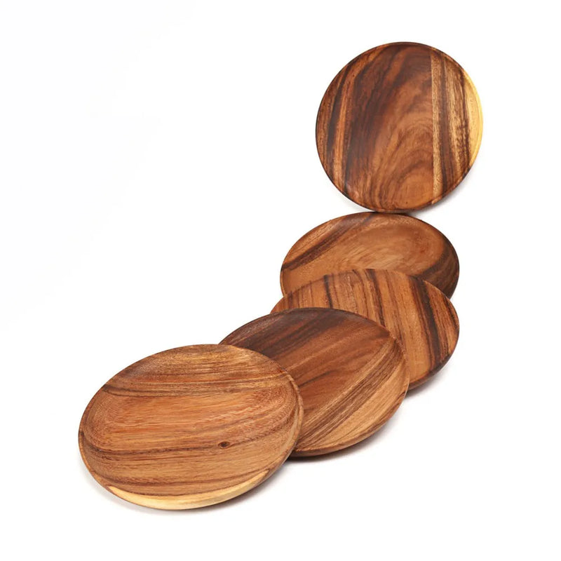 Afralia™ Beech Wooden Round Plate for Snacks, Sushi & Fruits