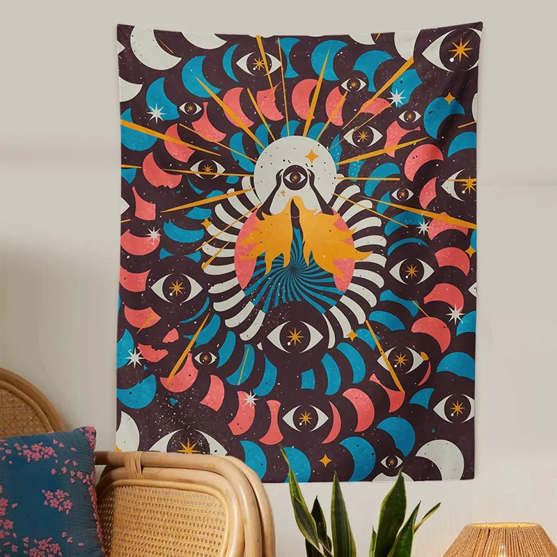 Moon Phase Girl Tapestry Boho Wall Hanging by Afralia™ - Psychedelic Room Decor & Wall Art