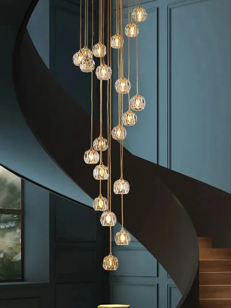 Afralia™ Crystal Stainless Steel Staircase LED Chandelier for Modern Luxury Interiors