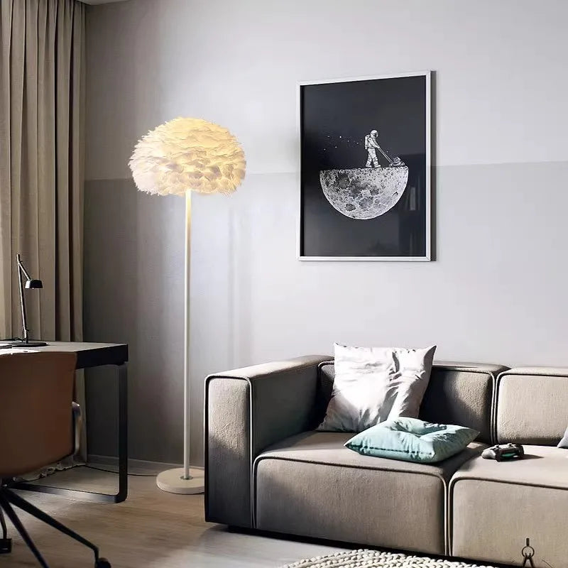 Afralia™ Feather White Grey Floor Lamp Minimalist Standard Light Living Room Shop Bedside Standing Lamps