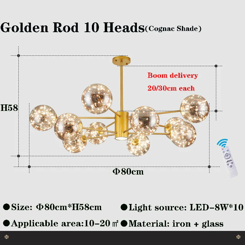 Afralia™ Glass Ball Branch Chandelier: Modern LED Crystal Ceiling Lighting for Living Room