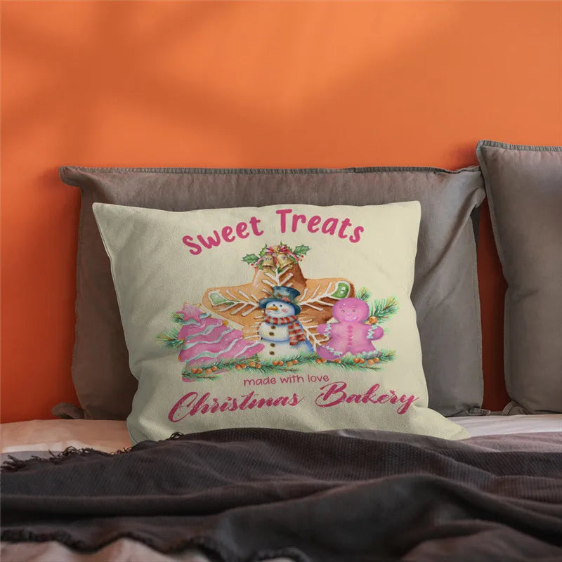 Afralia™ Pink Christmas Tree Linen Cushion Cover for Home Decor