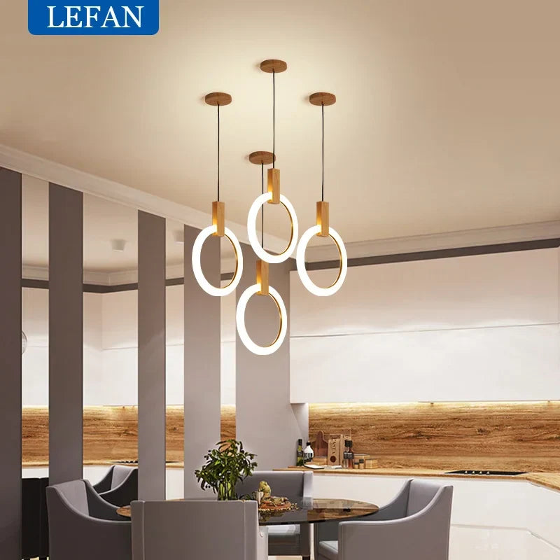Afralia™ Wooden LED Chandelier for Kitchen Dining Room Lighting
