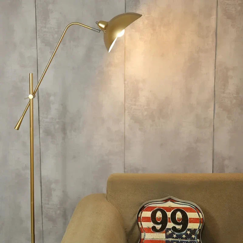 Afralia™ Nordic Gold Metal Floor Lamp Adjustable Length Marbled Base Light