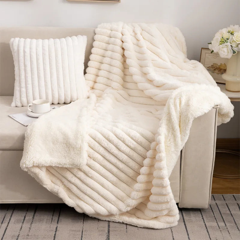 Afralia™ Luxe Faux-Rabbit Fur Double-Layer Blanket for Cozy Autumn-Winter Comfort