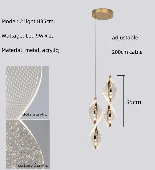 Afralia™ Spiral Gold LED Chandelier Acrylic Pendant Lights for Modern Bedside Stairs