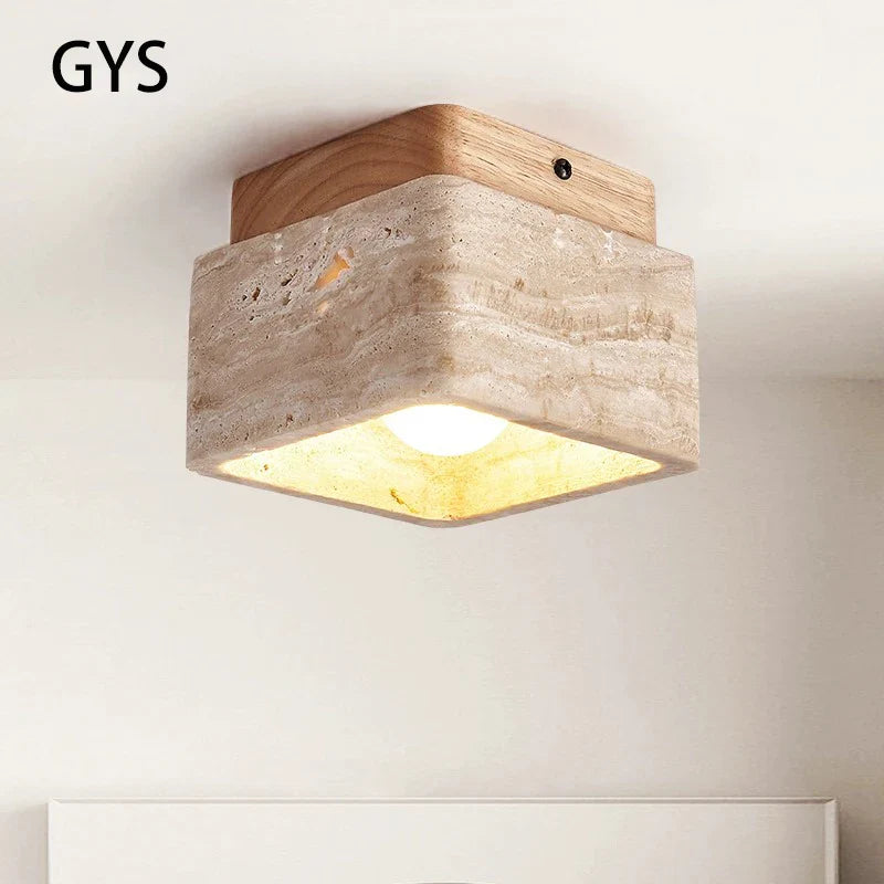 Afralia™ Stone Wood Cream Downlight: Modern Nordic Square LED Ceiling Lamp