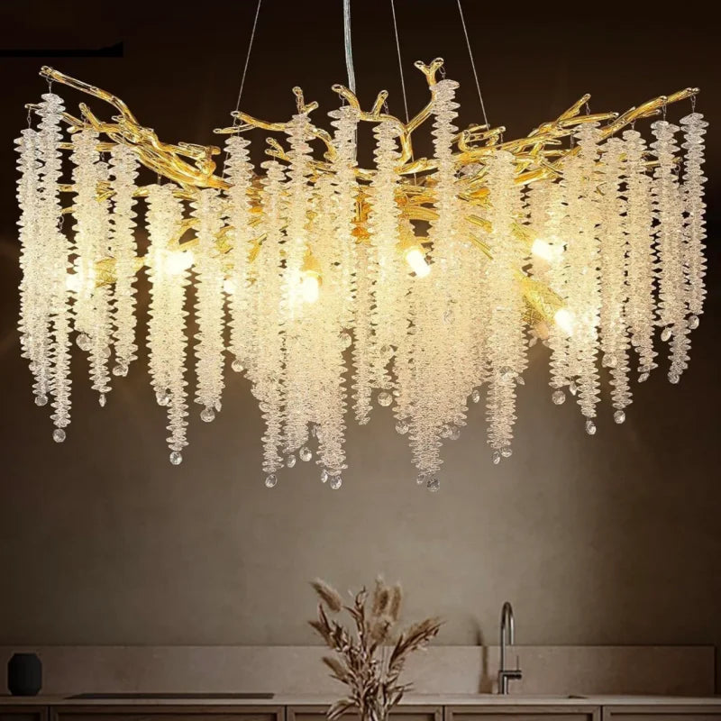 Afralia™ Crystal Metal Chandelier: Elegant Luxury Hanging Lamp for Home Hotel Decor