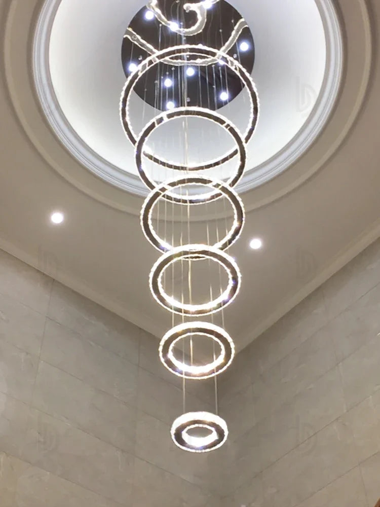 Afralia™ Luxury Crystal Staircase Chandelier: Rings Design Indoor Lighting Fixtures