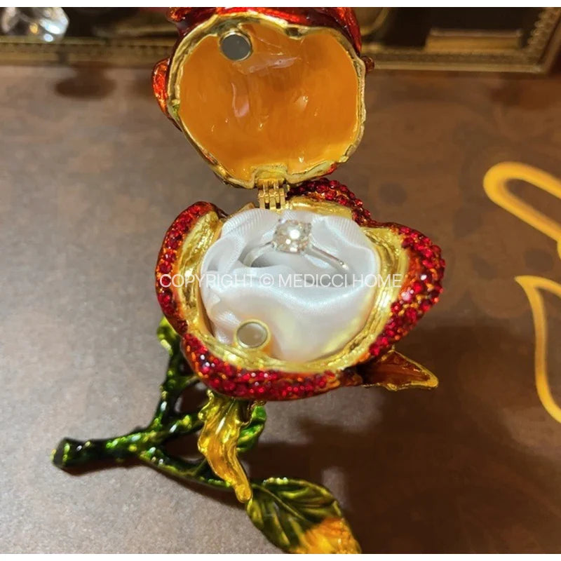 Afralia™ Rose-Shaped Jewelry Box: Elegant Zinc Alloy Enamel Casket for Girls & Women