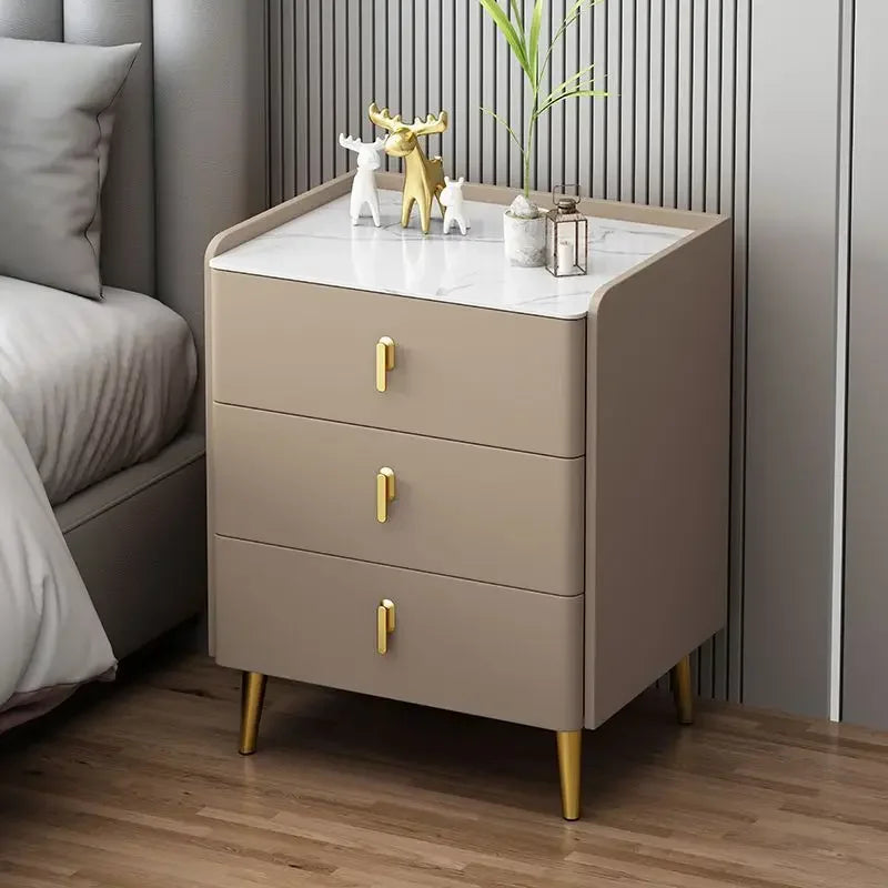 Afralia™ Solid Wood Bedside Table with Three Drawers, Modern Living Room Cabinet & Household Storage