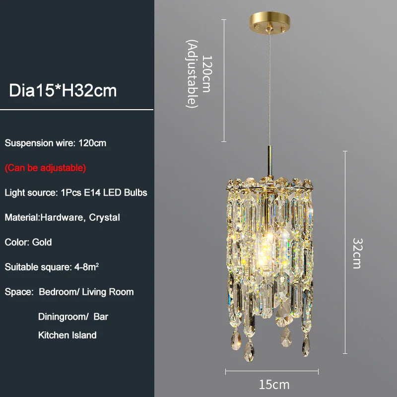 Afralia™ Crystal Round Dining Room Pendant Light in Gold/Chrome Luxury LED Fixture